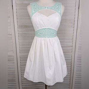 ASOS (Petite) Fit & Flare Cutout Mini Dress White/Mint Green-4P